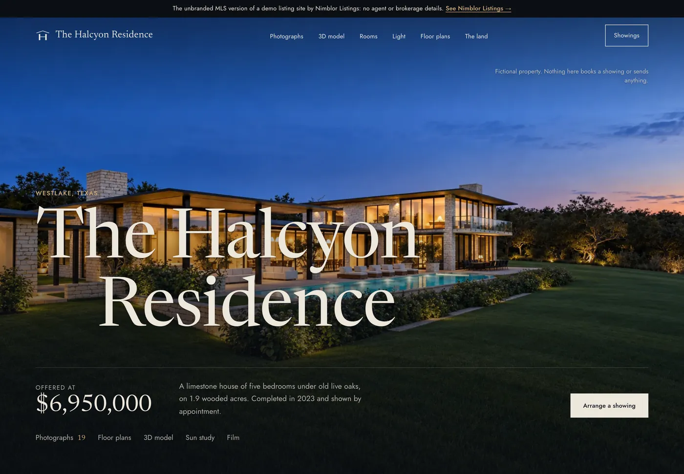 The unbranded version of the listing site, with no agent or brokerage details, for the MLS tour link.